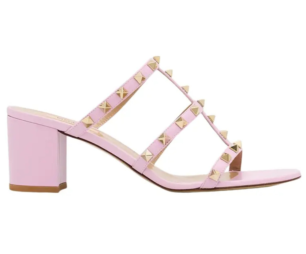 Valentino Rockstud City Slide 60mm Mule Pink Caged Sandal Block Heel Pump 37.5